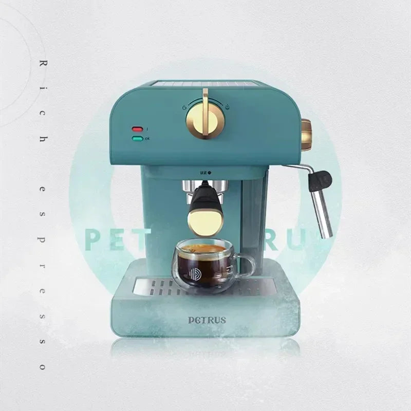 Petrus Coffee Machine with Milk Frother Retro Semi-automatic Coffee Machine Mini Coffee Maker Electric Espresso Machine