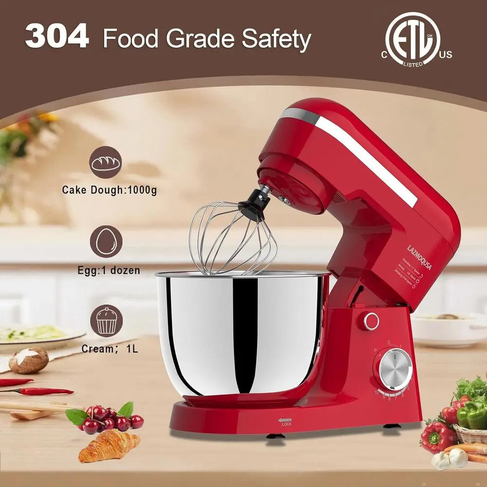 A 3 in 1 Electric Stand Mixer with 5.5 Quart Bowl, 10+ Speeds, Kitchen Bread Dough and Cake Mixers for Home Daily Use (Red)