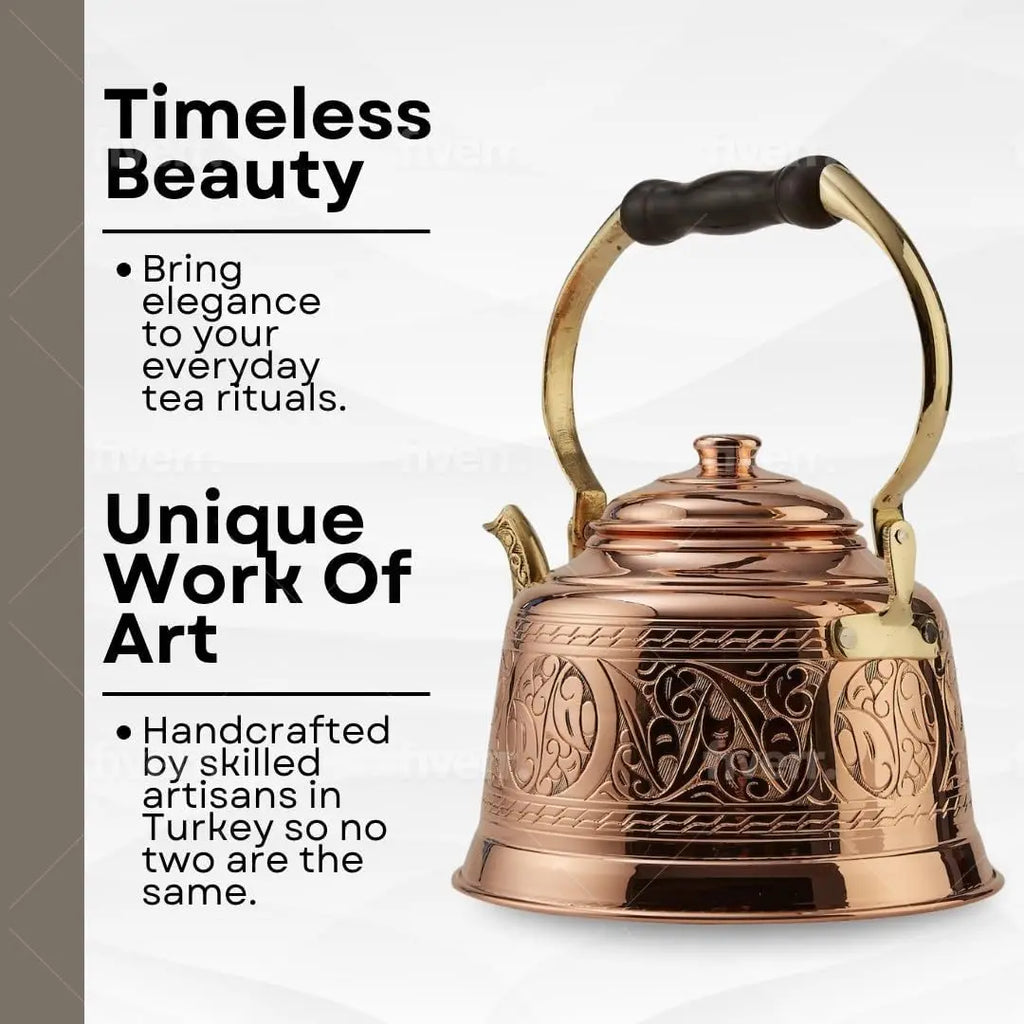 Handmade Copper Teapot, Thick Hammered Solid Copper, Tin Lined Stovetop Kettle, 1.6-Quarts Capacity for Tea Lovers