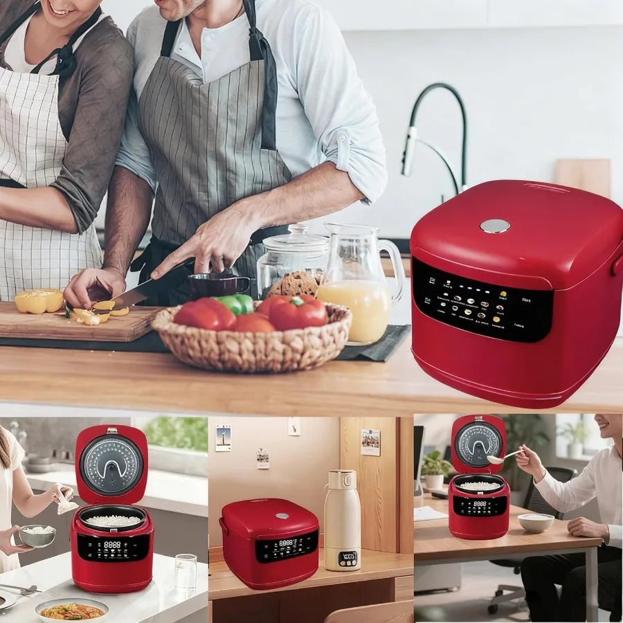 A 2L Mini Portable Rice Cooker for 5 Cups Cooked/3 Cups Uncooked 400W Non-Stick 24-Hour Timer Delay 10 Functions Fast Cooking