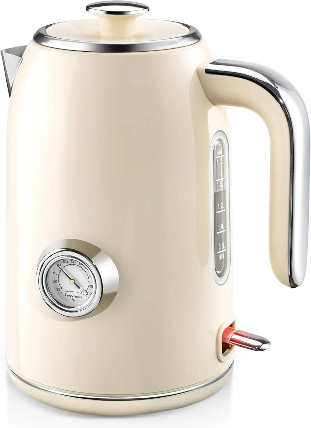 1.7L Stainless Steel Electric Kettle with Temperature Gauge, 1500W Fast Boiling, Auto Shut-Off and Boil-Dry Protection in Beige
