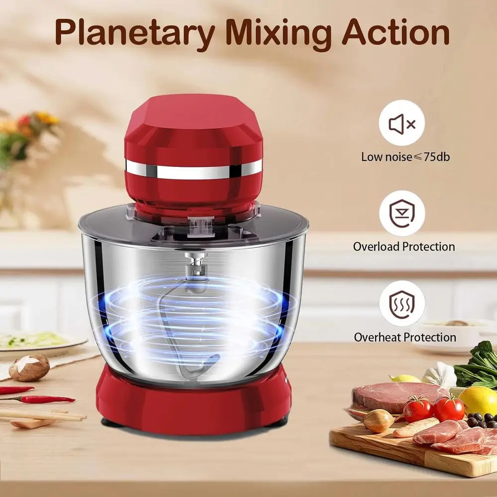 A 3 in 1 Electric Stand Mixer with 5.5 Quart Bowl, 10+ Speeds, Kitchen Bread Dough and Cake Mixers for Home Daily Use (Red)