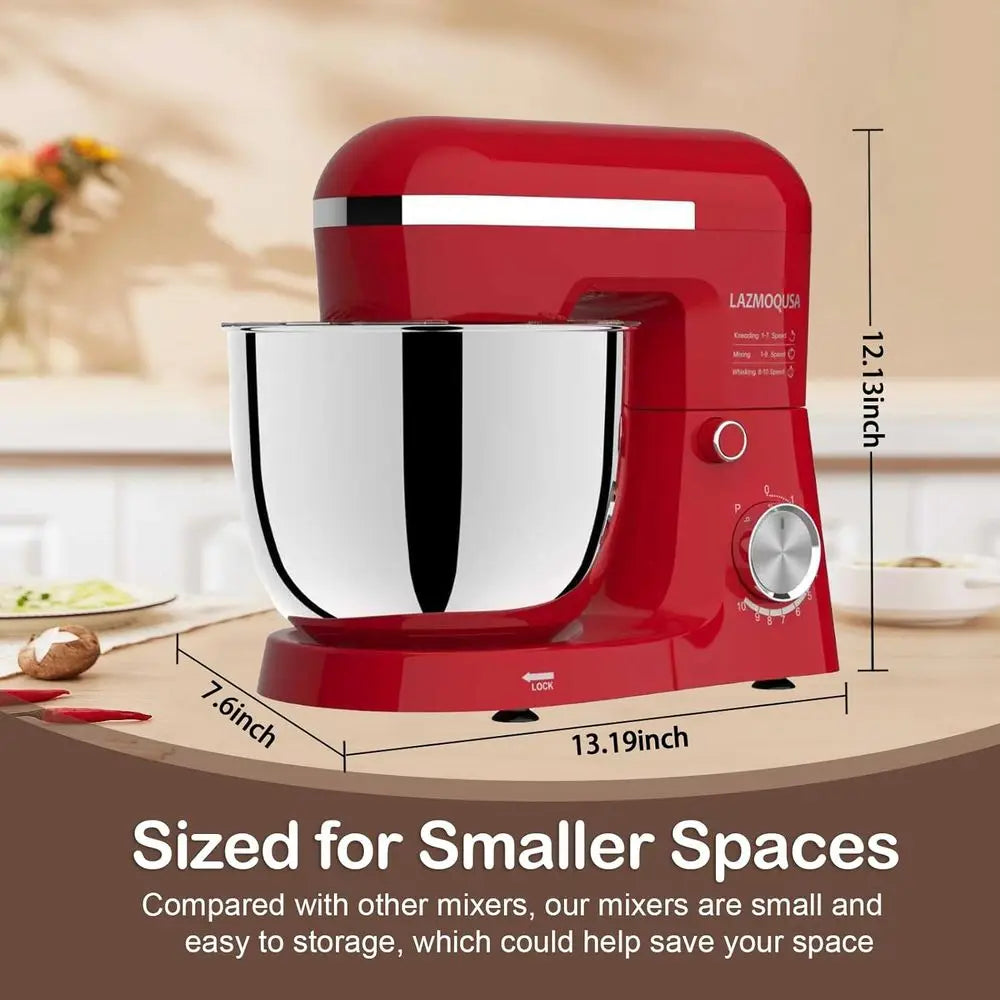 A 3 in 1 Electric Stand Mixer with 5.5 Quart Bowl, 10+ Speeds, Kitchen Bread Dough and Cake Mixers for Home Daily Use (Red)