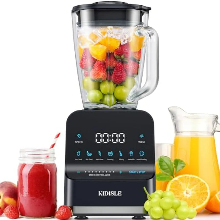 A Professional Smoothie Blender for Shakes 52oz Glass Jar Ice Crush Puree 9-Speed Touchscreen with Pulse 7 Functions Black