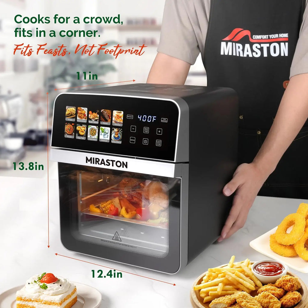 Air Fryer Toaster Oven Combo with 10 Presets, Stainless Steel Interior, Easy Clean, Includes Accessories & Recipe