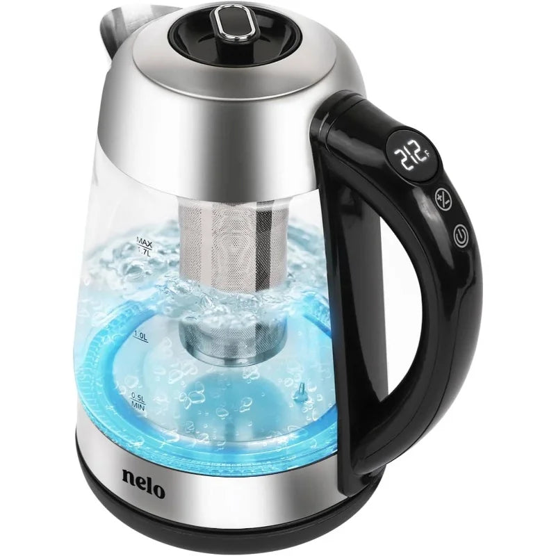 Electric Glass Tea Kettle - Portable Water Boiler with Infuser for Home, Office & Travel, Fast Heating & LED Light