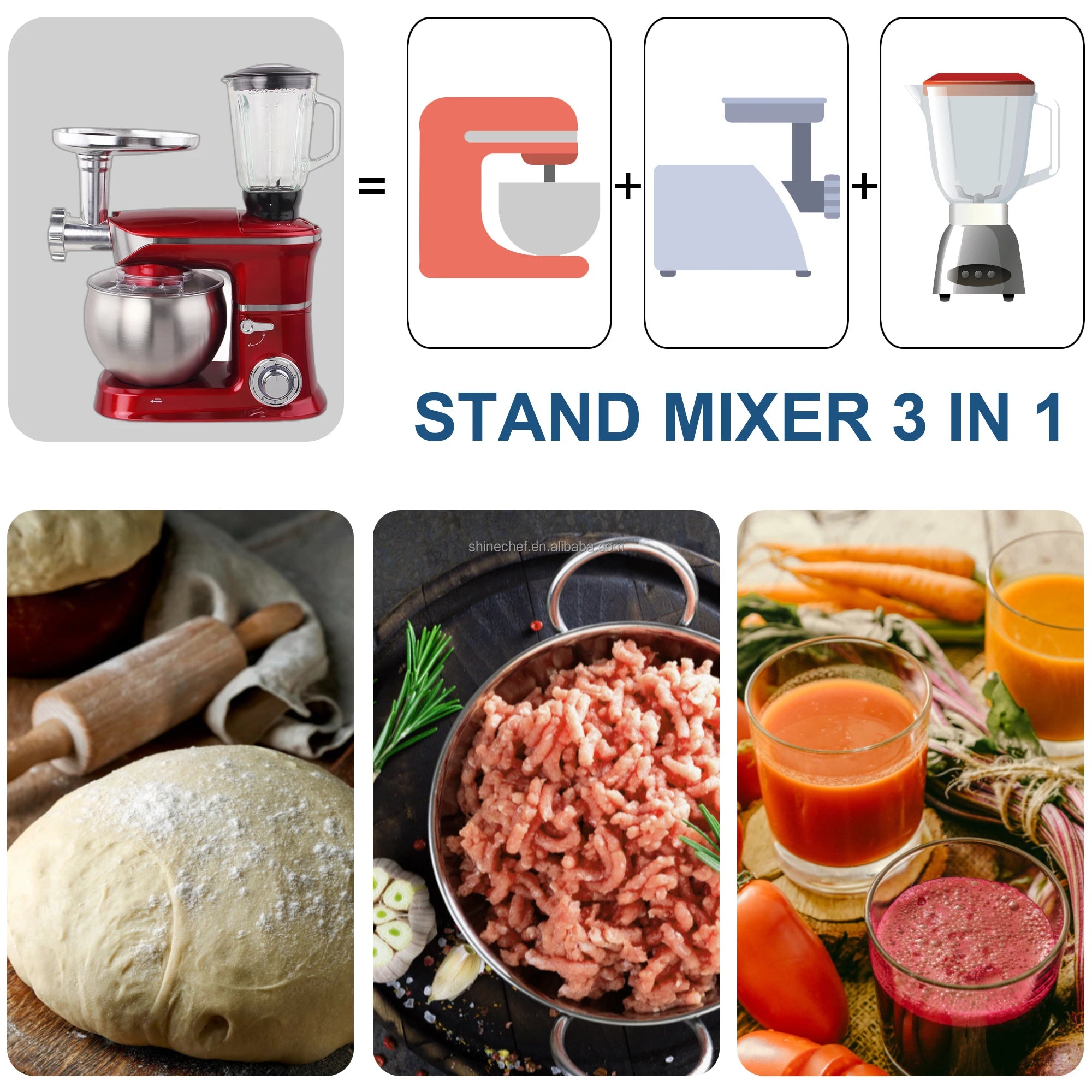 Stand Food Mixer Multifunctional Kitchen Dough Cake Mixer 5L 6L 6.5L 7L 8.5L 10L 12L Electric With Meat Grinder And Blender