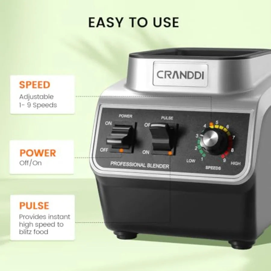 Professional Commercial Blender 1500W 80oz Pitcher Black with Tamper for Smoothie Ice Crushing Variable 9 Speeds Control 110V K