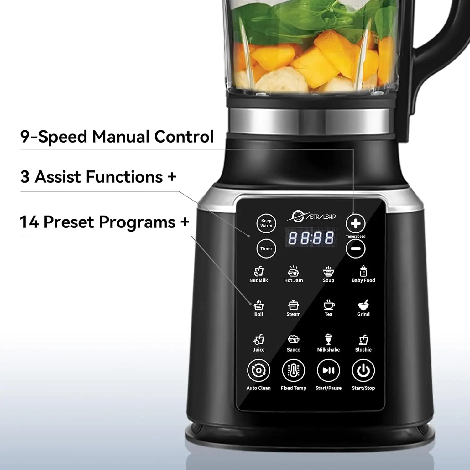 Glass Blenders for Kitchen with Tamper, Blender for Smoothies, Professional Blenders 1500W Motor, 9 Adjustable Speeds, 14