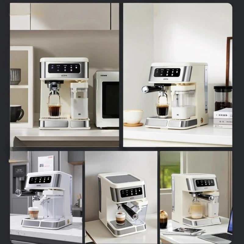 A Semi-Automatic Coffee Machine for Home Use, Small Italian Espresso with Milk Frother Portable Office Grinder for Coffee