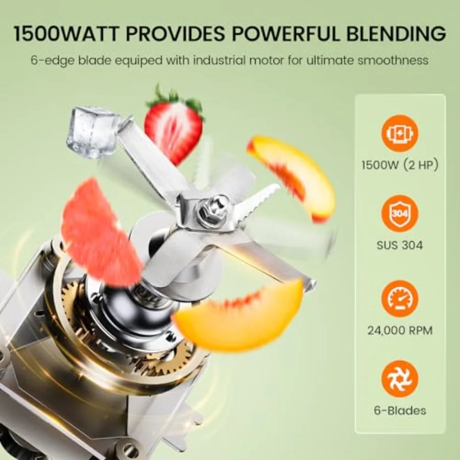 Professional Commercial Blender 1500W 80oz Pitcher Black with Tamper for Smoothie Ice Crushing Variable 9 Speeds Control 110V K