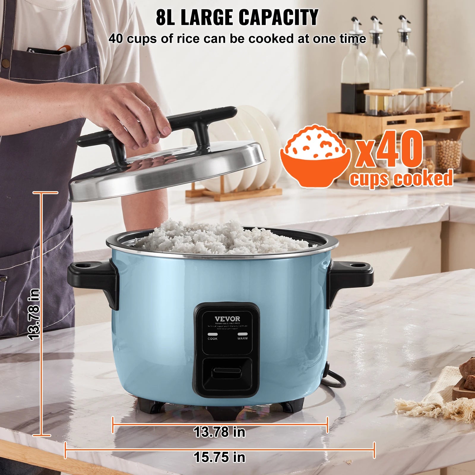 SucceBuy 8L 10L 13L Commercial Rice Cooker with Aluminium Nonstick Inner Pot 24-Hour Keep Warm for Restaurant Buffet