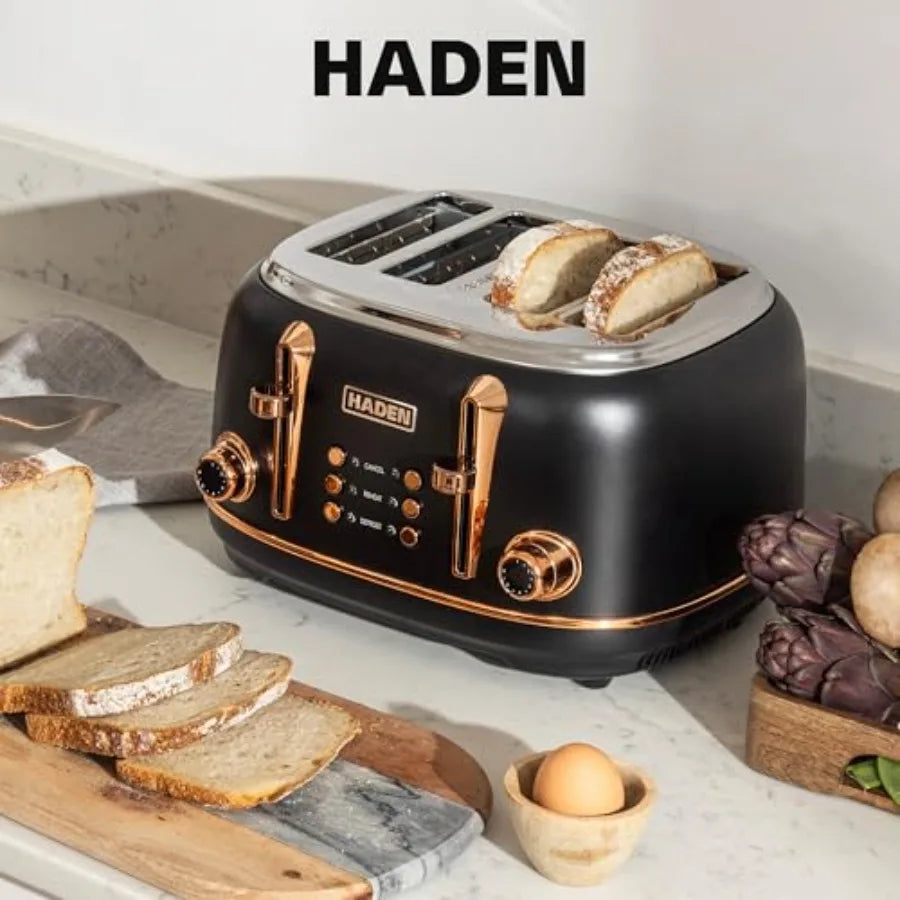 4-Slice Toaster with Extra Wide Slots Black Copper Retro Stainless Steel Design Self-Centering Function Adjustable Toaster
