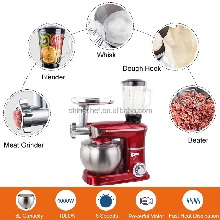 Stand Food Mixer Multifunctional Kitchen Dough Cake Mixer 5L 6L 6.5L 7L 8.5L 10L 12L Electric With Meat Grinder And Blender