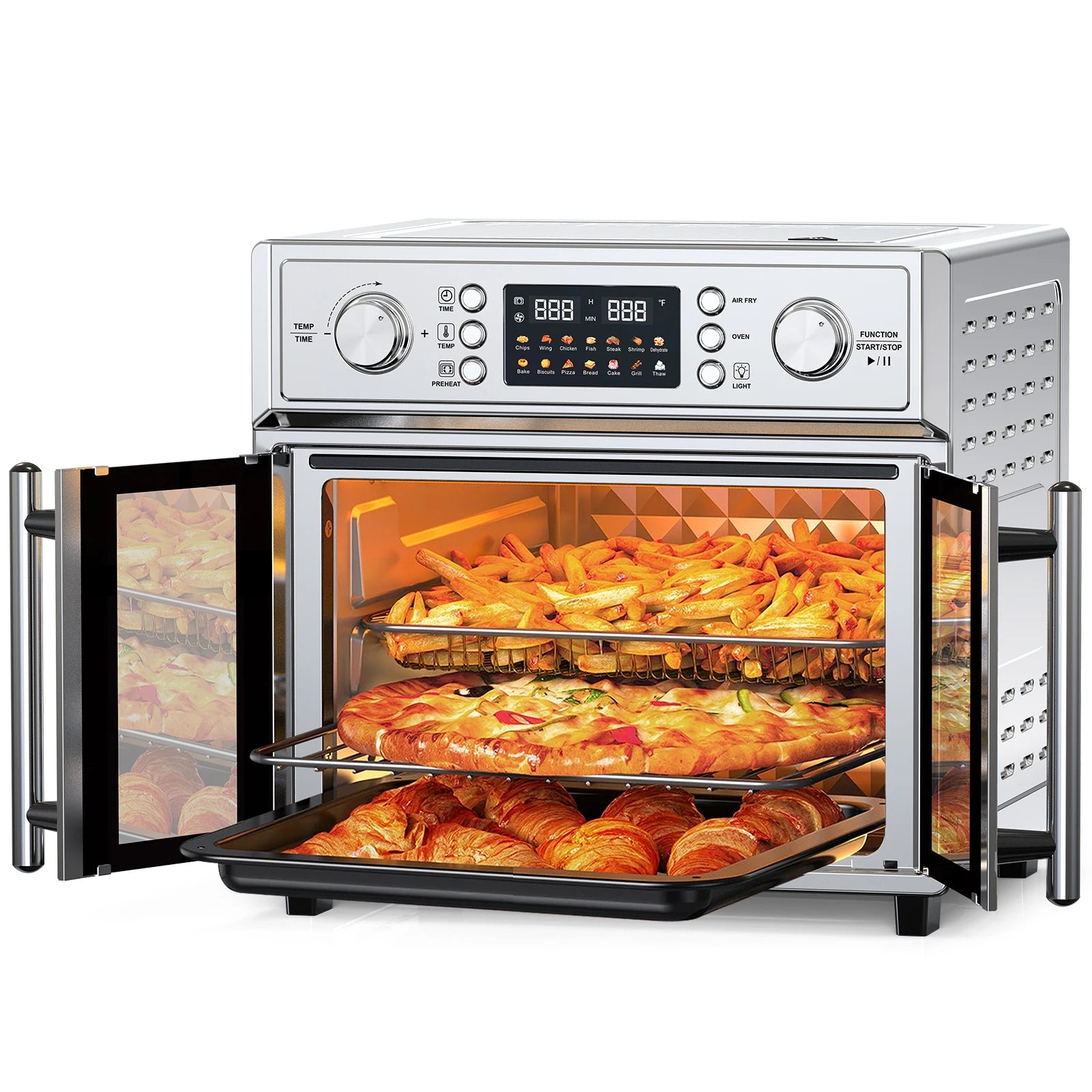 The new 7-in-1 Air Fryer Toaster Oven, 14 Presets, 1700W Stainless Steel with 360° Hot Air, Interior Light, Easy-Clean Tray