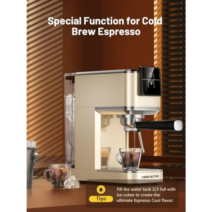 A 20Bar Espresso Machine with Rapid Cold Brew Hot Iced Coffee Maker Stainless Steel Espresso Maker with Milk Frother Steam Wand T