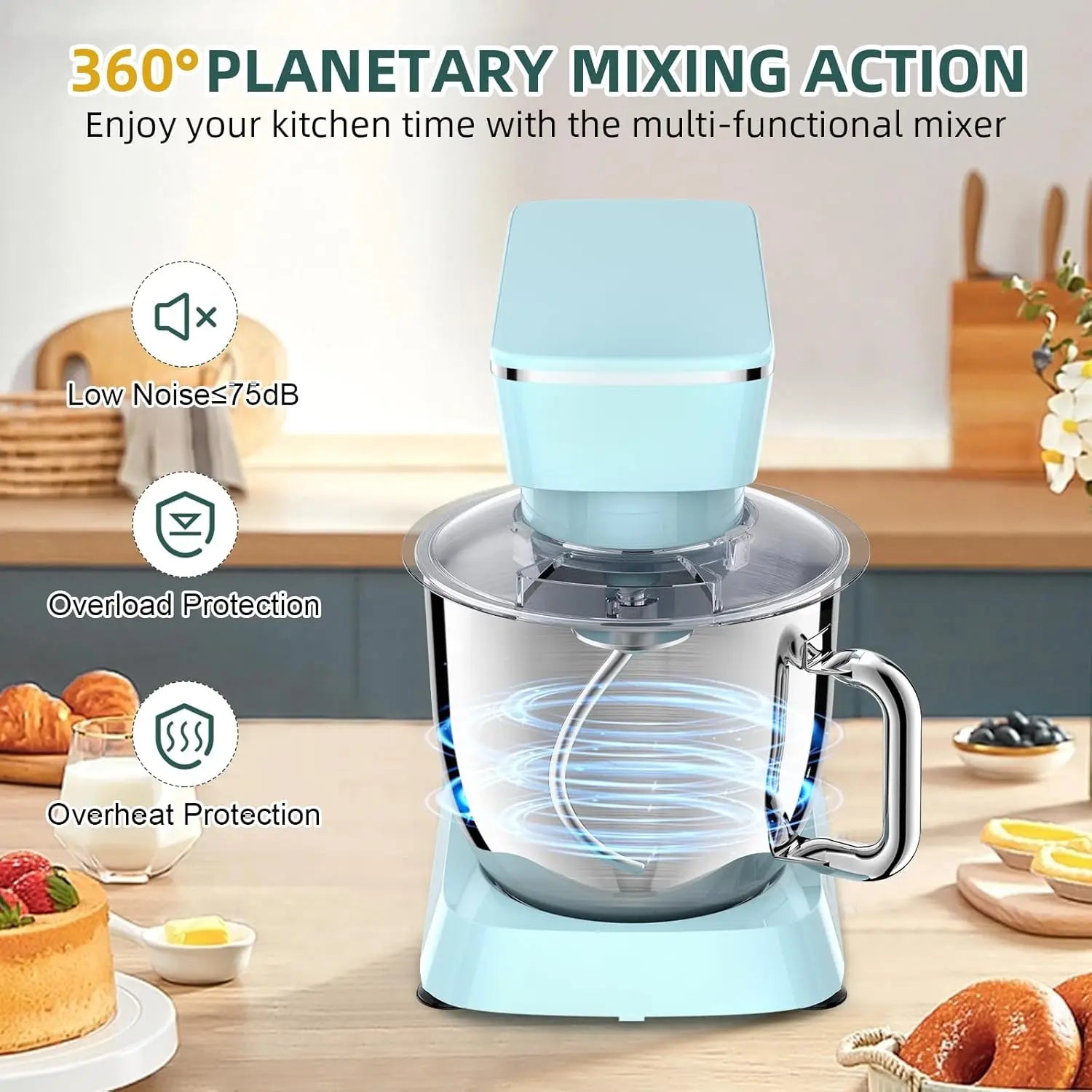 A Stand Mixer with 10+ Speeds, Tilt-Head Design, Stainless Steel Bowl & Attachments - Blue