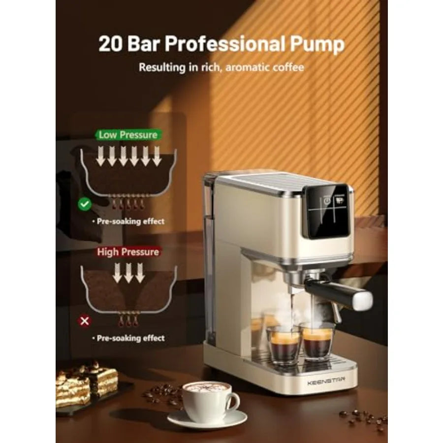 A 20Bar Espresso Machine with Rapid Cold Brew Hot Iced Coffee Maker Stainless Steel Espresso Maker with Milk Frother Steam Wand T