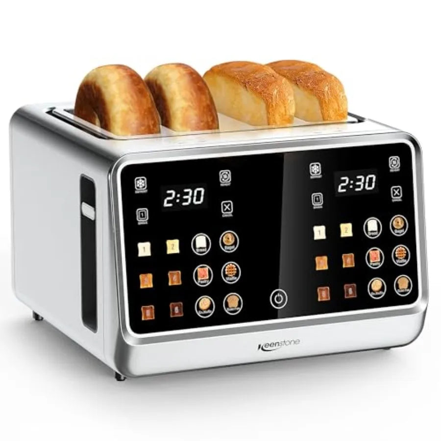 4-Slice Digital Smart Toaster with TouchScreen Dual Control Panel Single Slot Toasting Timer Reheat Defrost for Bagels Bread