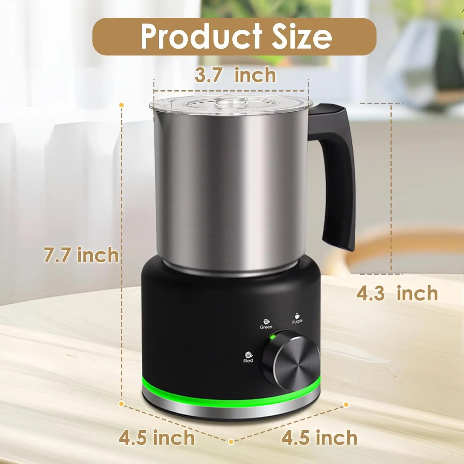 Milk Frother, Milk Frother and Steamer, 4 in 1 Electric Milk Frother Dishwasher Safe Durable Silent Frother