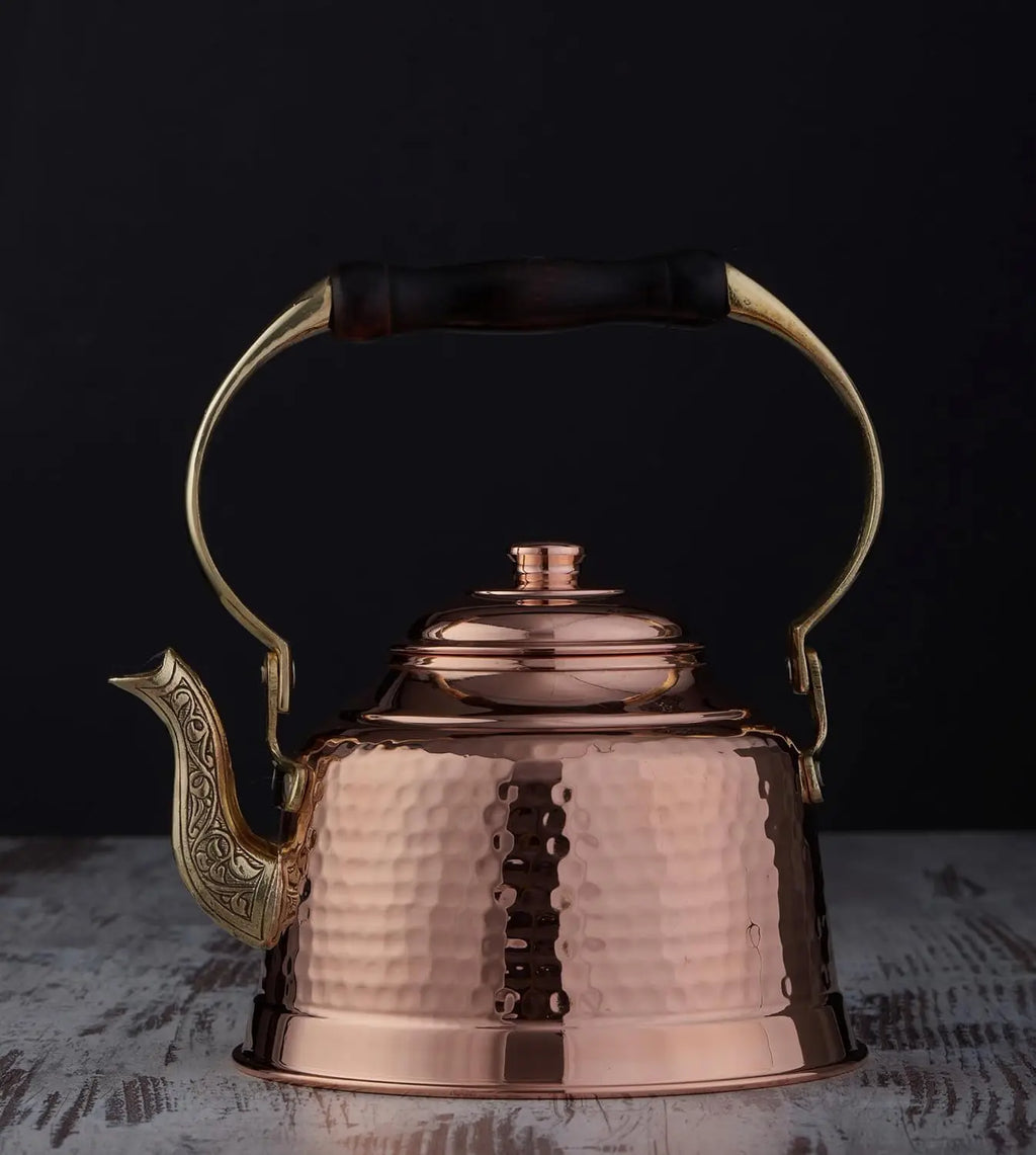 Handmade Copper Teapot, Thick Hammered Solid Copper, Tin Lined Stovetop Kettle, 1.6-Quarts Capacity for Tea Lovers