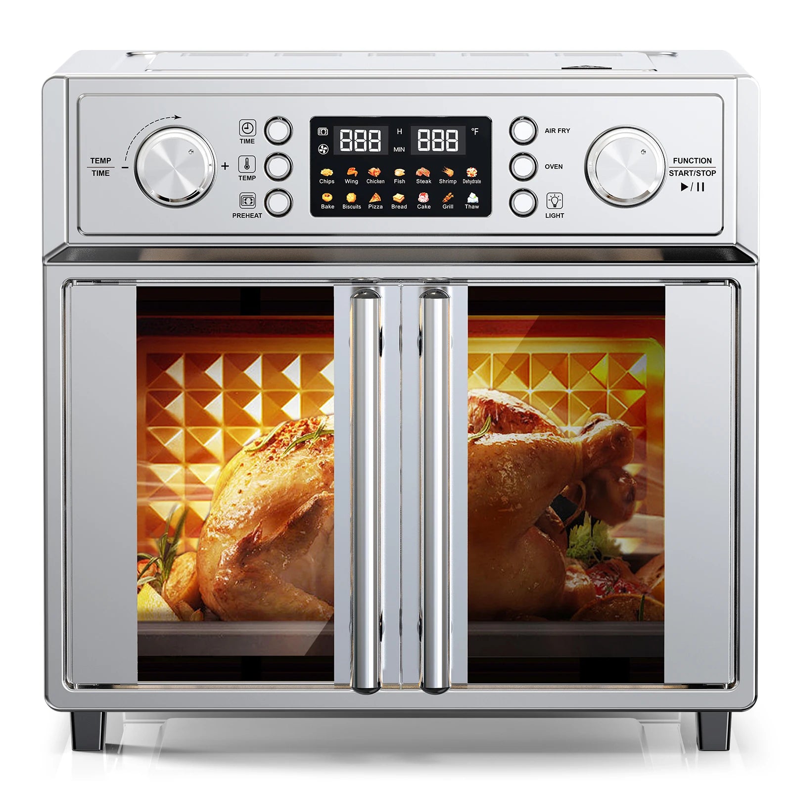 The new 7-in-1 Air Fryer Toaster Oven, 14 Presets, 1700W Stainless Steel with 360° Hot Air, Interior Light, Easy-Clean Tray