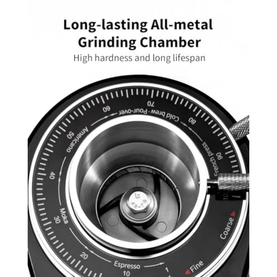 Professional 64mm Burr Coffee Grinder with 100 Grind Settings and All-Metal Chamber Coffee Bean Grinder with Adjustable Electro