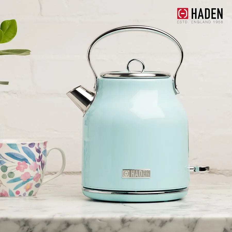 Heritage 1.7 Liter Stainless Steel Electric Tea Kettle with Heritage 2 Slice Wide Slot Stainless Steel Bread Toaster Turquoise