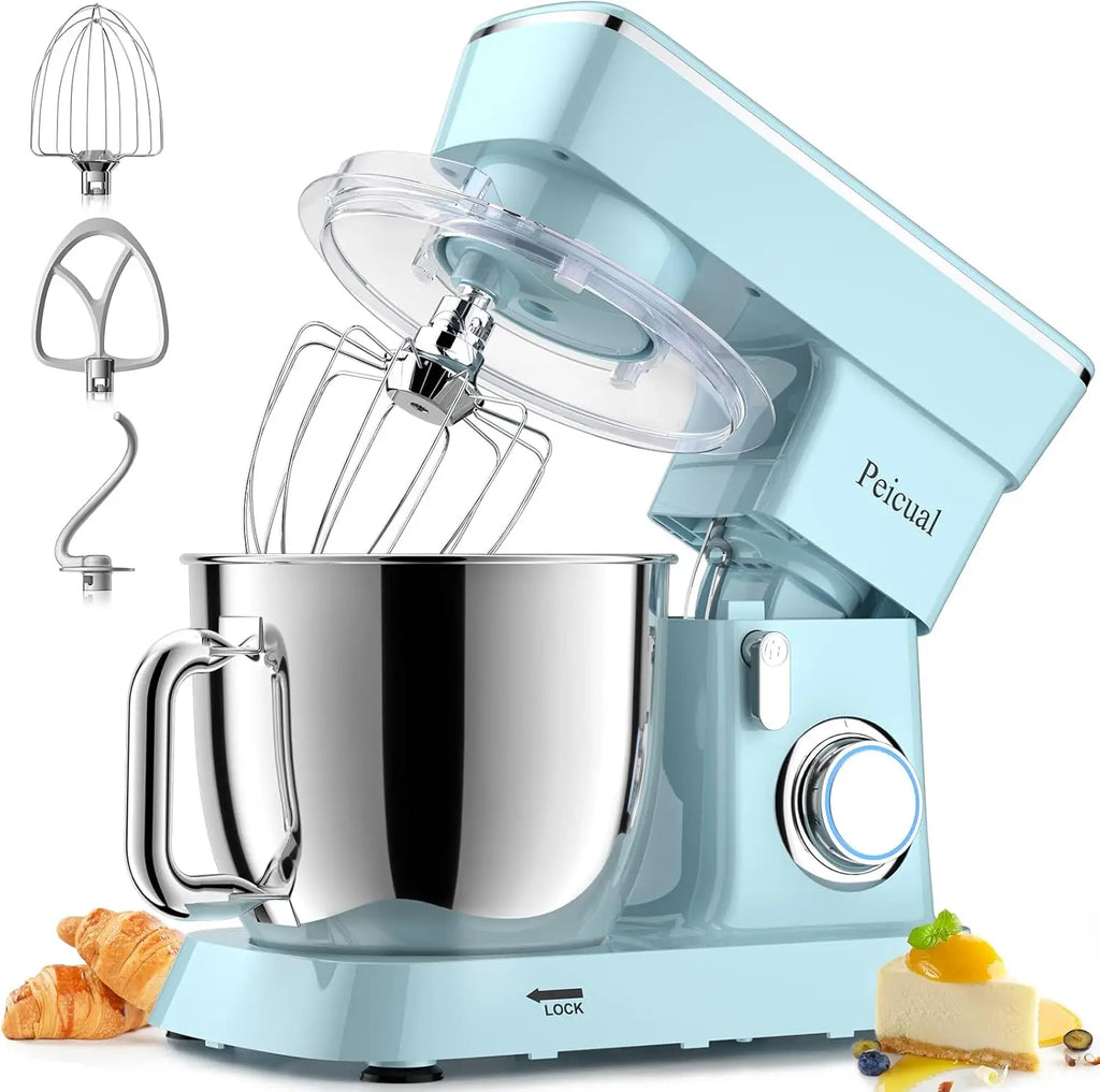 A Stand Mixer with 10+ Speeds, Tilt-Head Design, Stainless Steel Bowl & Attachments - Blue