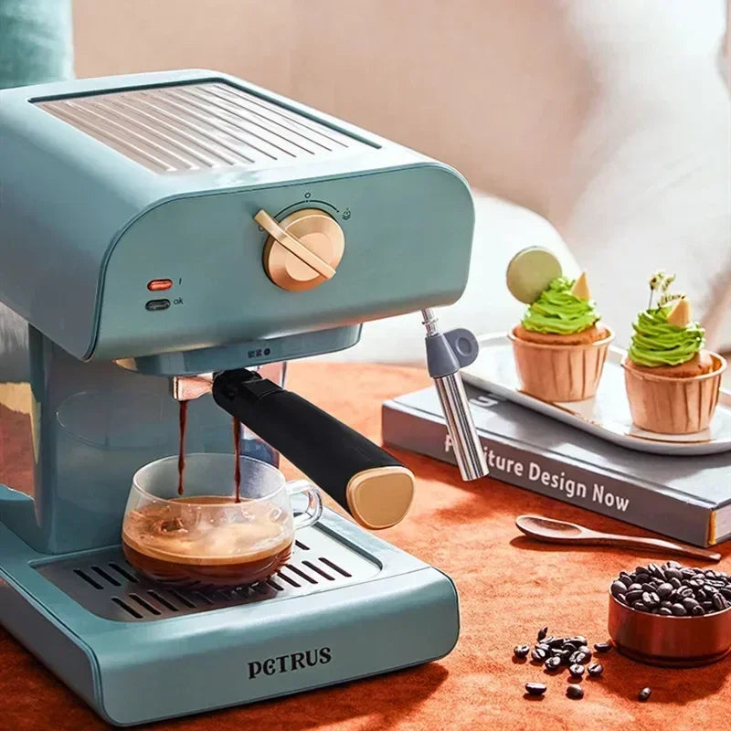 Petrus Coffee Machine with Milk Frother Retro Semi-automatic Coffee Machine Mini Coffee Maker Electric Espresso Machine