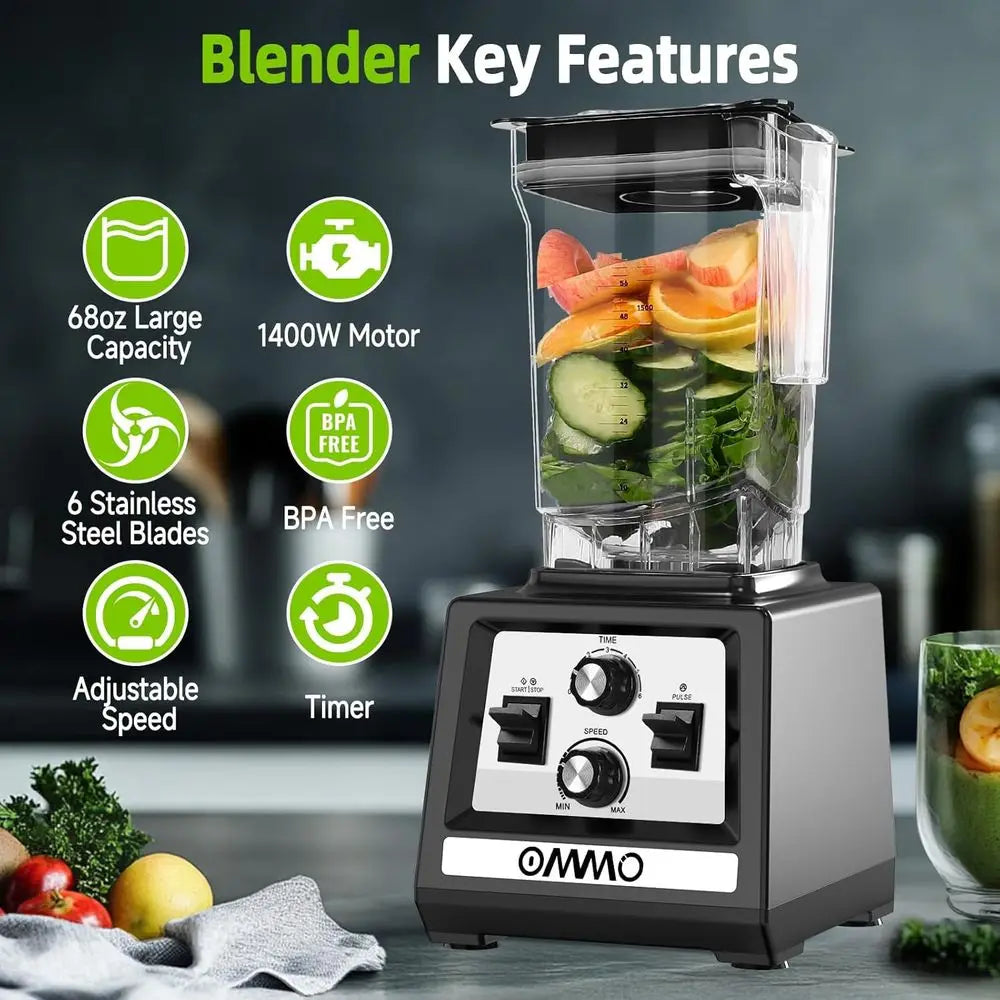 Peak Blender, 68oz BPA-Free Pitcher, Timer & Speed Control, 6 Stainless Steel Blades, Dishwasher Safe Blender for Ice Crus 1800W