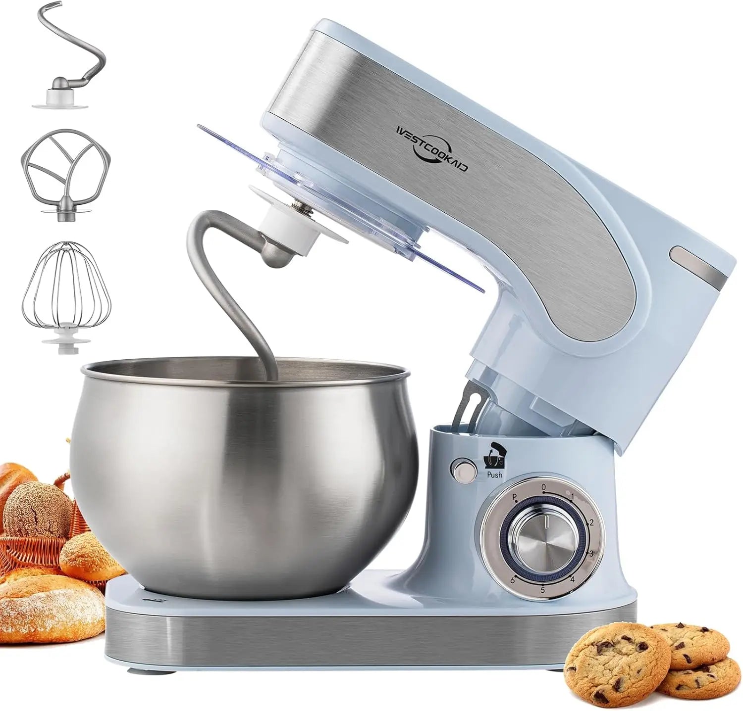 3-IN-1 Stand Mixer, 6+P Speed Electric Stand Mixer, 5.3QT Kitchen Mixer for Daily Use with Whisk