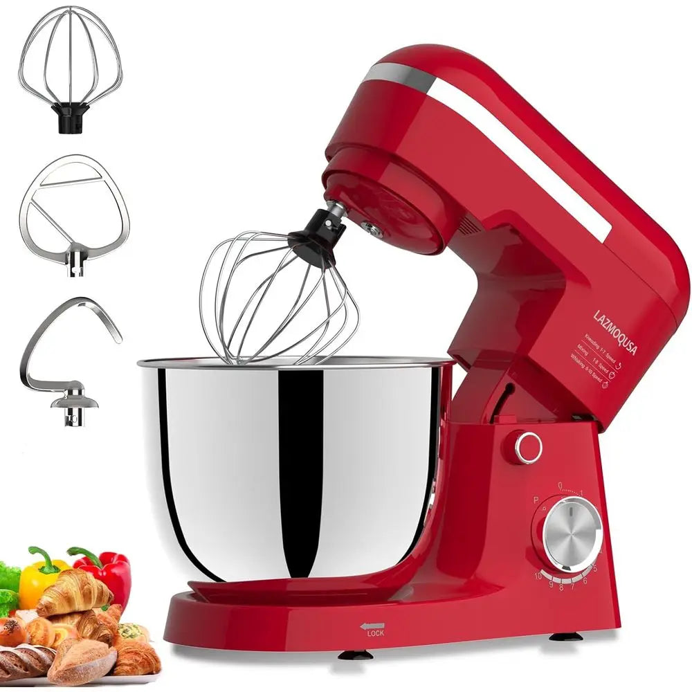 A 3 in 1 Electric Stand Mixer with 5.5 Quart Bowl, 10+ Speeds, Kitchen Bread Dough and Cake Mixers for Home Daily Use (Red)