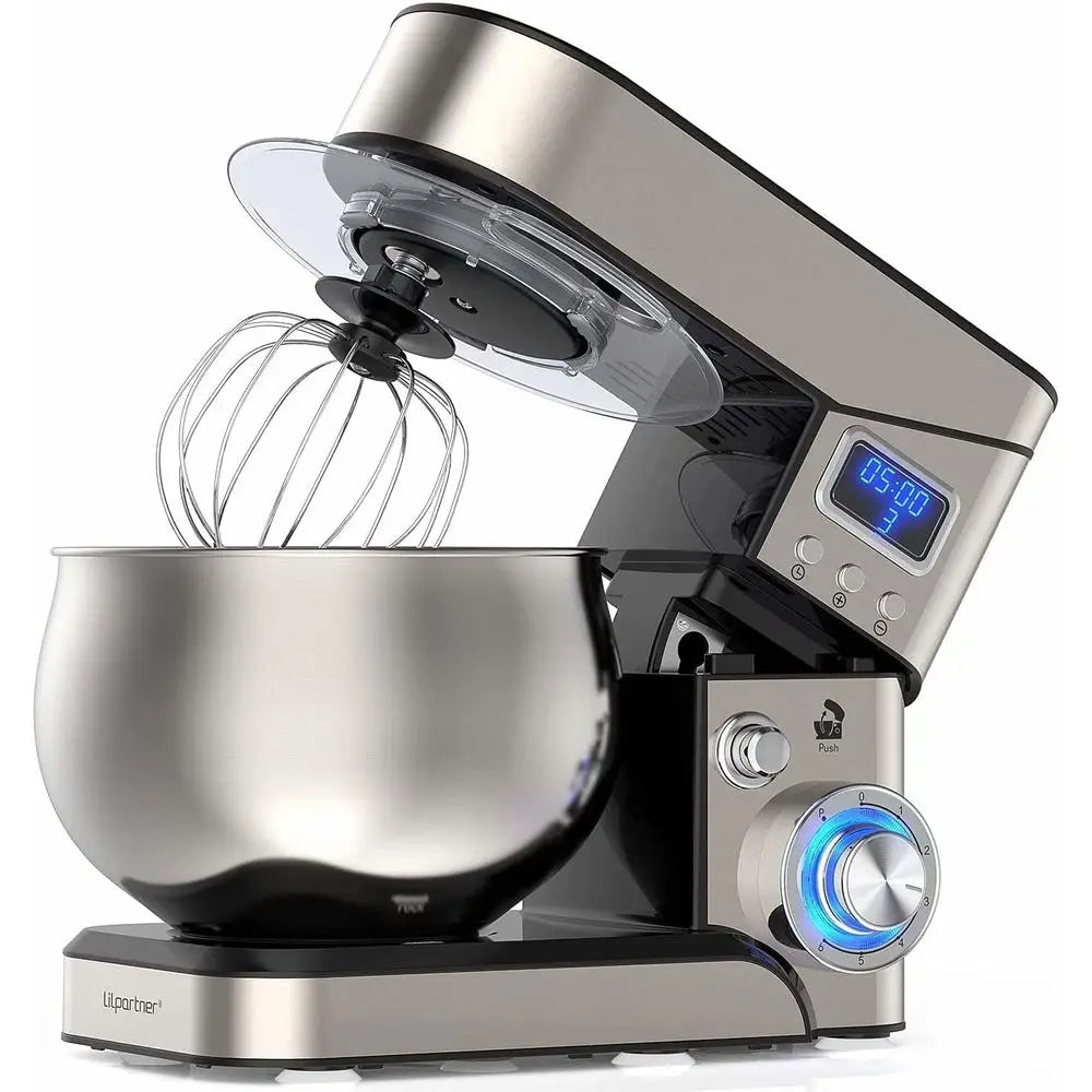 Stand Mixer, Stainless Steel 5.3-QT LCD Display Food Mixer, 6+ Speed Kitchen Electric Mixer - Mixer with Stainless Steel Bowl, D