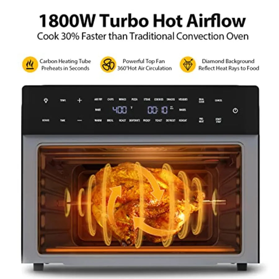 Extra Large 32QT Air Fryer with 19-in-1 Multi-Functional Combo: Digital Convection Oven Featuring Rotisserie Dehydrator and Piz