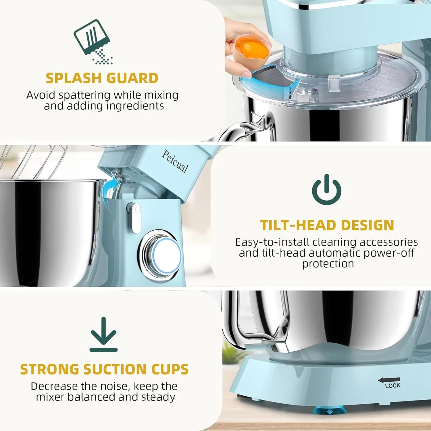 A Stand Mixer with 10+ Speeds, Tilt-Head Design, Stainless Steel Bowl & Attachments - Blue