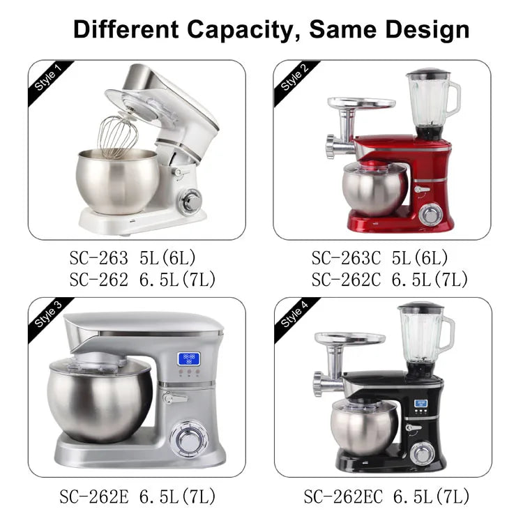 Stand Food Mixer Multifunctional Kitchen Dough Cake Mixer 5L 6L 6.5L 7L 8.5L 10L 12L Electric With Meat Grinder And Blender