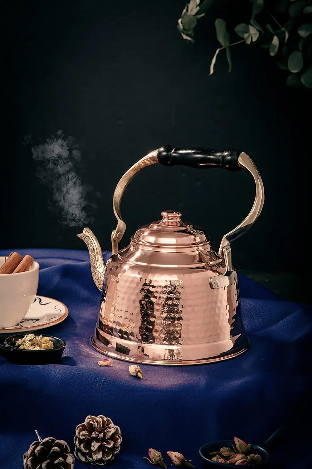 Handmade Copper Teapot, Thick Hammered Solid Copper, Tin Lined Stovetop Kettle, 1.6-Quarts Capacity for Tea Lovers