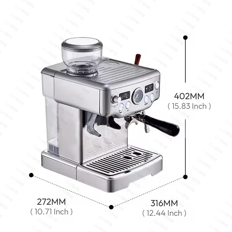 Coffee 3In1 Semi-Automatic Espresso Machine Dual Boiler Coffee Machine Built-in Grinder 20 Adjustable Grinds PID Temp Control