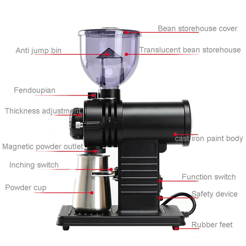 Professional Electric Coffee Grinder Automatic 10 Gear Adjustable 200W Ghost Teeth Burr Coffee Beans Grinding Machin