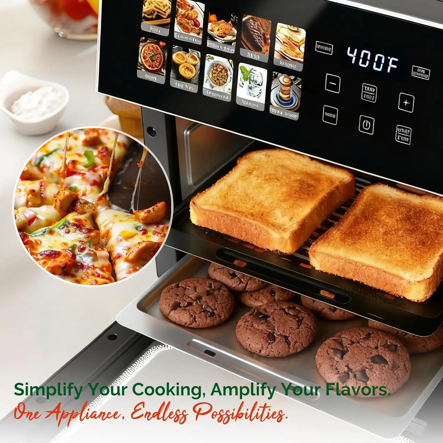 Air Fryer Toaster Oven Combo with 10 Presets, Stainless Steel Interior, Easy Clean, Includes Accessories & Recipe