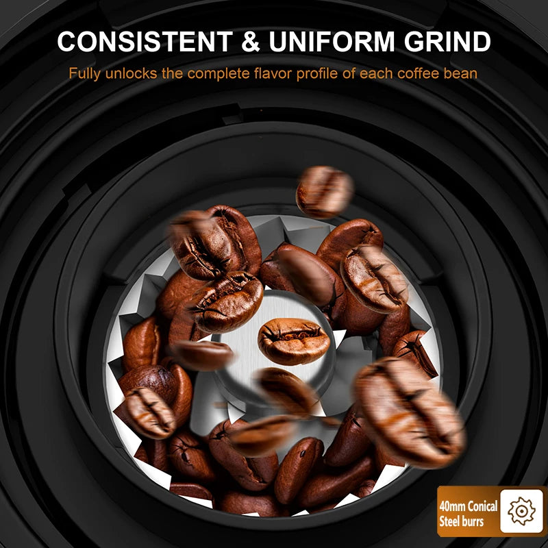 Electric Conical Burr Grinder Coffee Bean Grinder with 25 Grind Setting for French Espresso Touchscreen Dual Modes Grinding