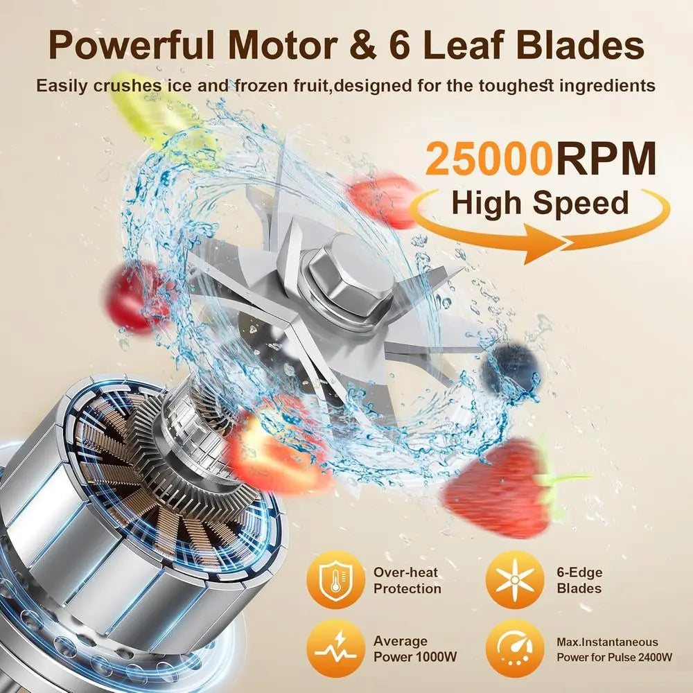 Blender, Smoothies Blenders, Max. 2400Watts/1000Watts Blender and Grinder Combo, 25000RPM Powerful Kitchen, 68oz BPA-free 2 Cont